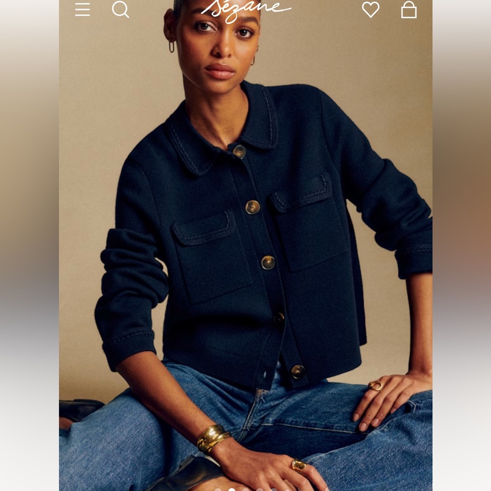 š«š¦Sezane BETTY CARDIGAN in NAVY CROCHET Women's sweater Jacket - Picture 6 of 16